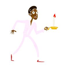 cartoon frightened man walking with candlestick N5