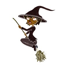 cartoon witch riding broomstick N11