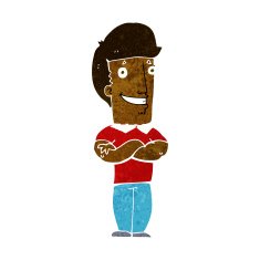 cartoon man with folded arms grinning N6