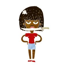 cartoon woman with knife between teeth N22
