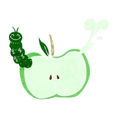 cartoon apple with bug N18
