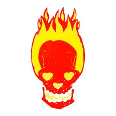 cartoon flaming skull with love heart eyes N2