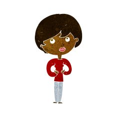 cartoon woman making Who Me? gesture N28