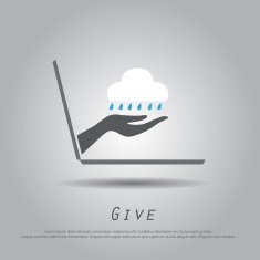 hand hold cloud and rain from laptop vector icon