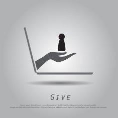 hand hold key hole from laptop vector icon