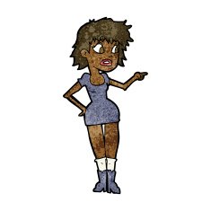 cartoon worried woman in dress pointing N6