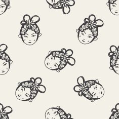 Chinese Beijing opera doodle seamless pattern background N2