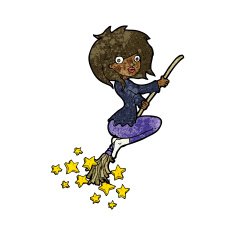 cartoon witch riding broomstick N12
