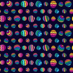 Seamless pattern of colorful circles hand-drawn on dark