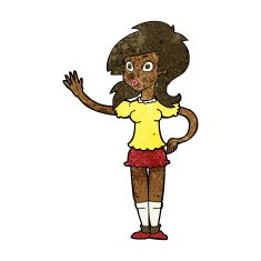 cartoon pretty woman waving for attention N7