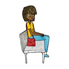 cartoon woman sitting on bench N7