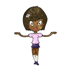 cartoon woman making balancing gesture N7