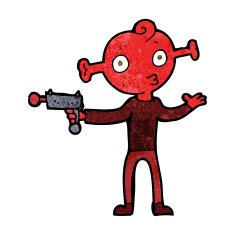 cartoon alien with ray gun N7