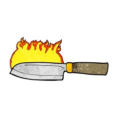 cartoon kitchen knife on fire N3