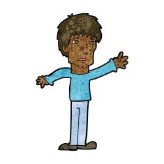 cartoon worried man reaching out N11