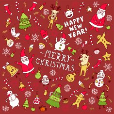 Happy new year doodle set Vector illustration N2