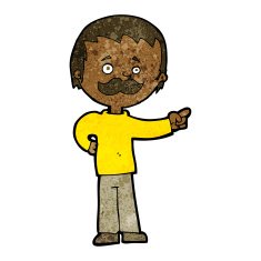 cartoon man with mustache pointing N19