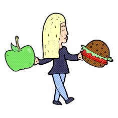 cartoon woman deciding to eat healthy N4
