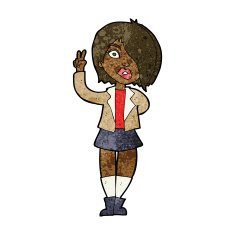 cartoon cool girl giving peace sign N7