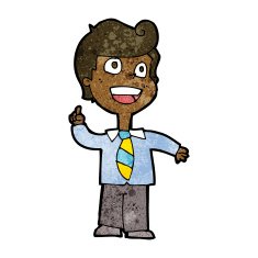 cartoon school boy raising hand N6
