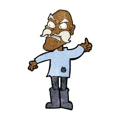 cartoon angry old man in patched clothing N7