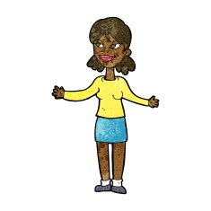 cartoon happy woman shrugging shoulders N10