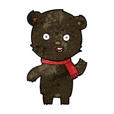 cartoon waving black bear cub with scarf N3