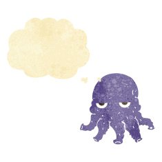 cartoon alien squid face with thought bubble N33