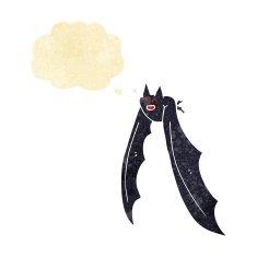 cartoon flying bat with thought bubble N7