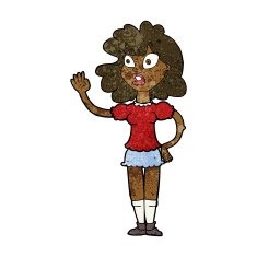 cartoon worried woman waving N13