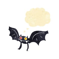 cartoon vampire bat with thought bubble N20