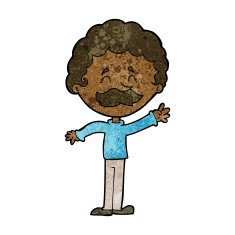 cartoon man with mustache waving N19
