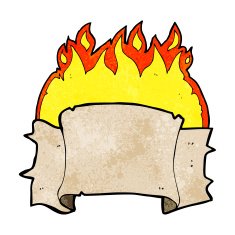 cartoon flaming heraldry scroll banner N3