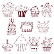 Sketchy set of hand drawn cupcakes