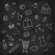 Set of shopping products goods elements