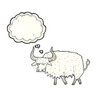 cartoon annoyed hairy ox with thought bubble N8