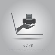 hand hold printer from laptop vector icon