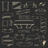 Vintage doodle hand drawn ribbons on dark set Vector illustration