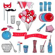 Vector collection of vintage party essentials icons