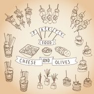 Vector collection of vintage party canapes and dips N2