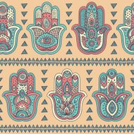 Vector Indian hand drawn hamsa seamless pattern N7
