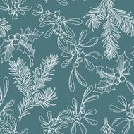 Seamless background with Fir Mistletoe and Holly