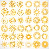 Set of vector icons Hand drawn doodle suns 36 items