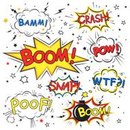 collection of multicolored comic sound effects