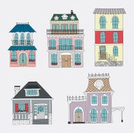 Set of hand drawing vintage houses