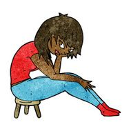 cartoon woman sitting on small stool N7