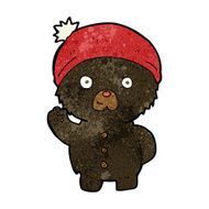 cartoon waving black teddy bear in winter hat N3
