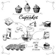 Simple cupcake recipe Step by step Hand drawn illustration