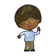 cartoon unhappy boy giving peace sign N6