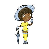 cartoon woman in summer hat waving N4